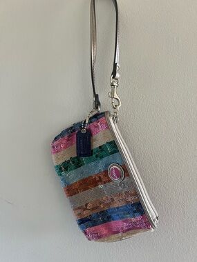 Vintage Coach Multicolor Sequin Stripe Wristlet